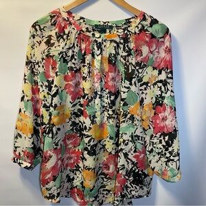 Sz L- Lauren Ralph Lauren 3/4 Sleeve Sheer Floral Blouse tunic